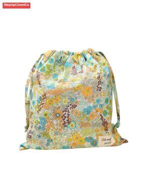 Vintage Floral Drawstring Makeup Bag, Cotton Toiletry Travel Organizer Pouch